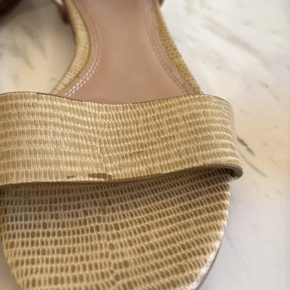 Tory Burch Savannah D'Orsay Flat Sandals Tan Embossed Leather Strap‎ Front Sz 10